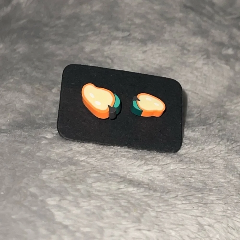 New Handmade Artisan Pear Slice Polymer Clay Hypoallergenic Stud Earrings